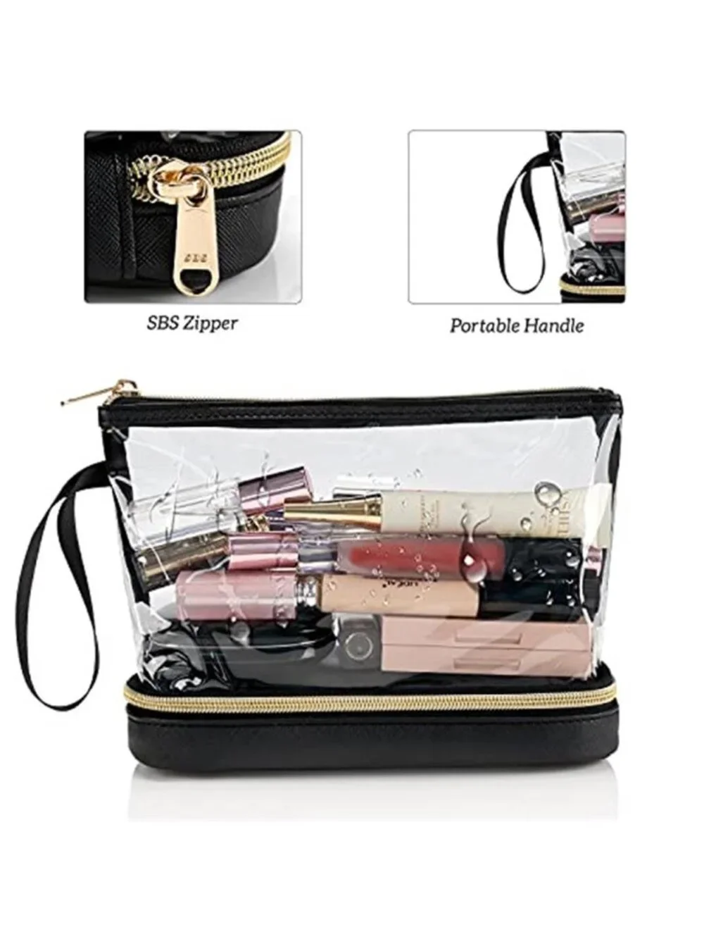 1 Pcs Clear Makeup Bag with Brushes Compartment Travel TSA Approved Toiletry Bag